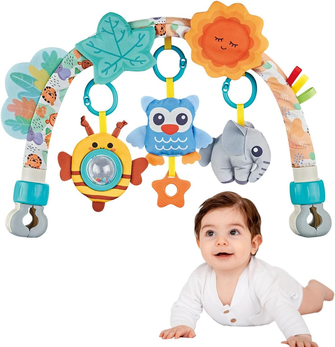 Baby Arch Activity Toy for Infant ＆ Toddlers, Fits Stroller, Car Seat and Bassinest, Baby Adjustable Crib Hanging Toy with Rattles, Stimulates Baby'S Senses and Motor Skills Development(Animals) image number 3