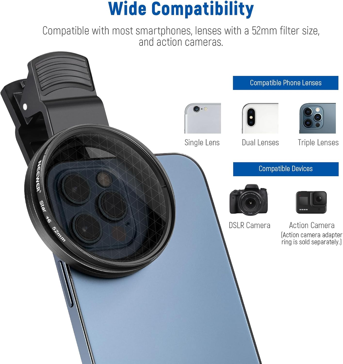 NEEWER 52Mm ND + CPL + Star + 4 Graduated Color Filter Set with Phone Lens Clamp Compatible with Iphone 17 16 16E 15 14 Pro Max plus Canon Nikon Sony Camera image number 6