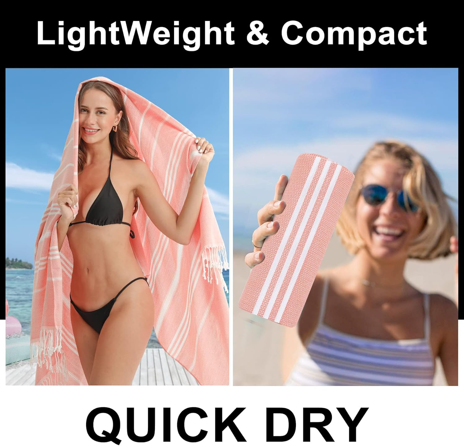 Antfuny 2 Packs Turkish Beach Towels Quick Dry Sand Free Oversized Bath Swim Pool Towel Extra Large XL Big Blanket Adult Travel Essentials Cruise Accessories Must Haves Clearance Vacation Stuff image number 6