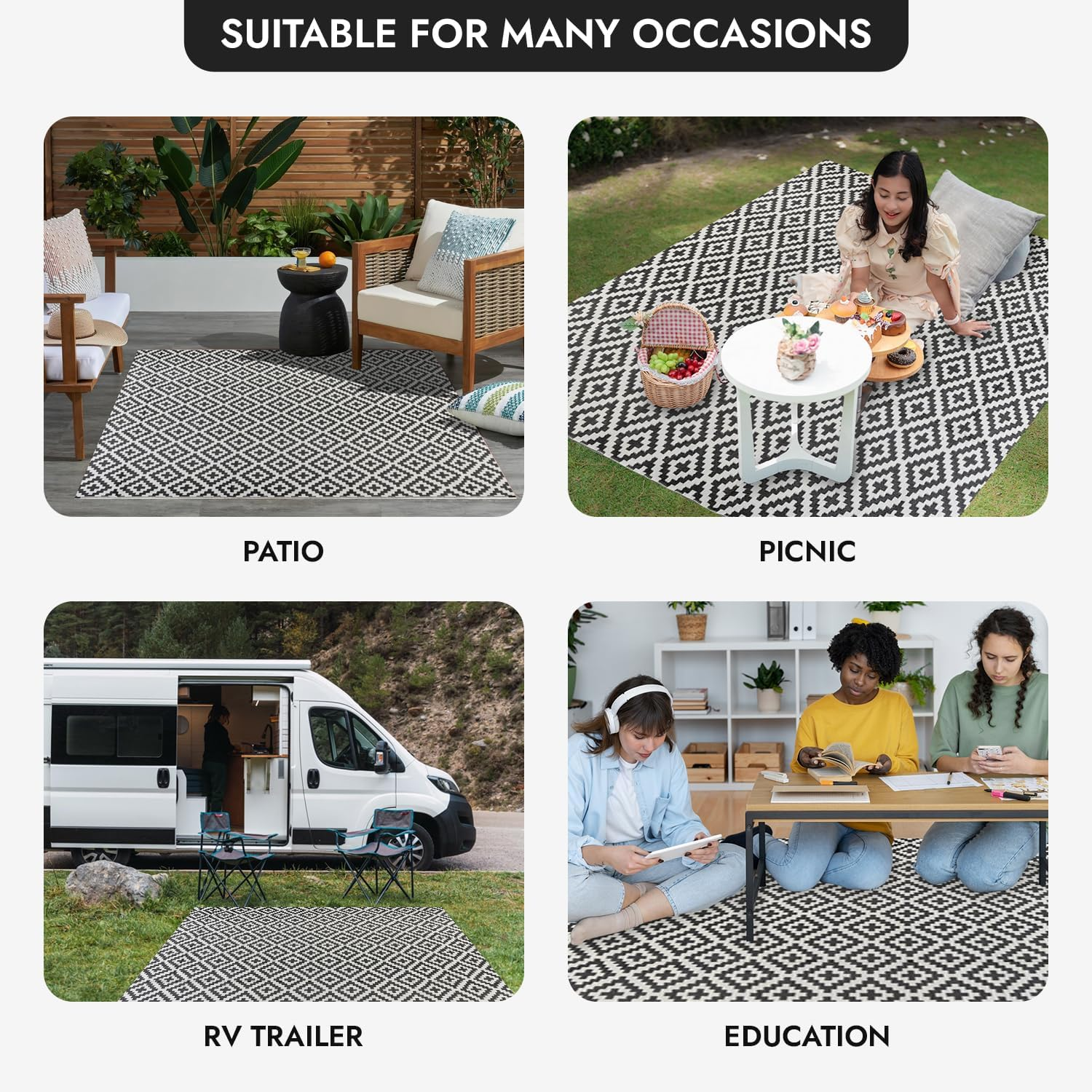 Outdoor Rug - Diamond Black and Grey Square (300 X 300 Cm) image number 4