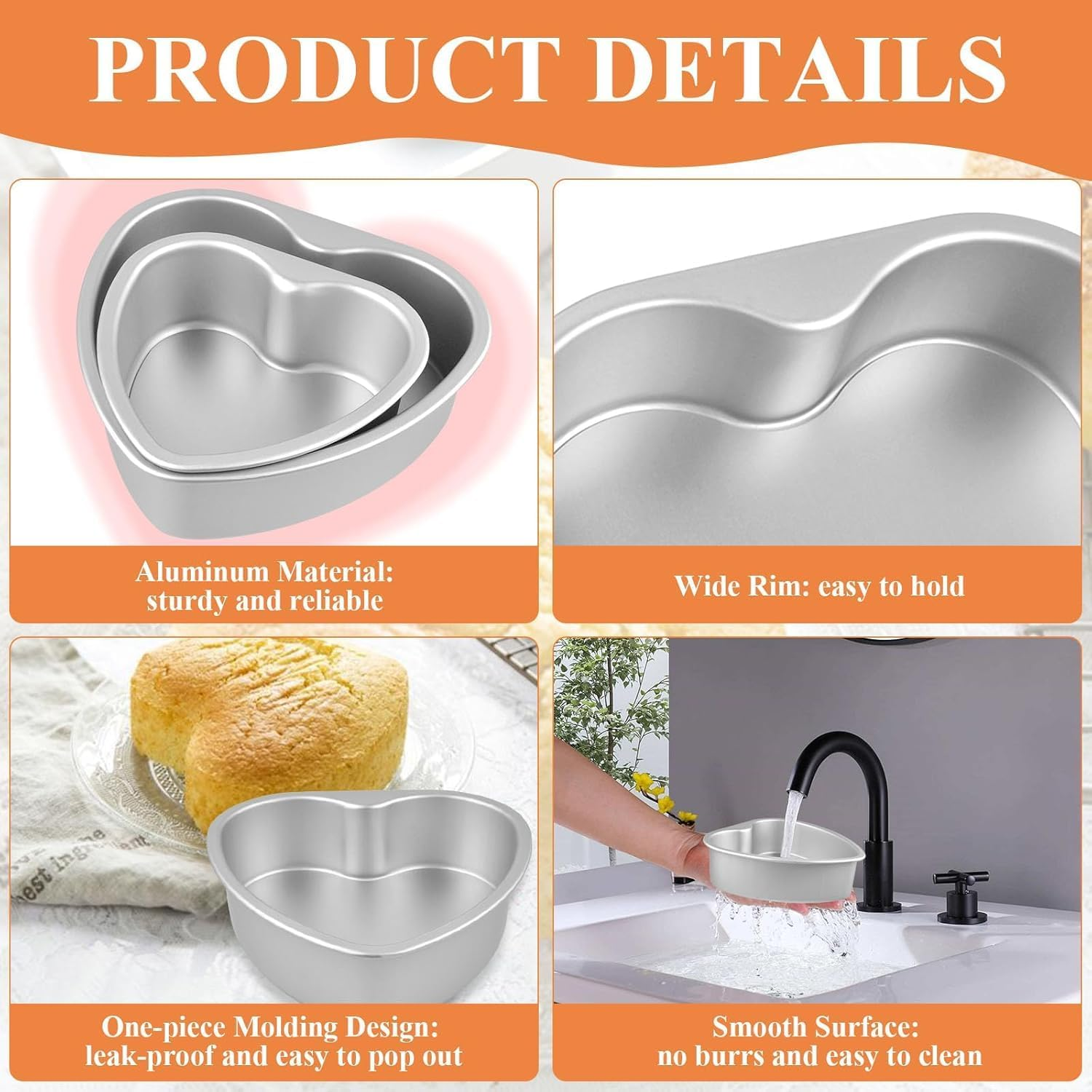 2 Pack Cake Pans, Heart Shaped Cake Pans, Aluminum Deep Springform Cake Pan Set with Removable Bottom DIY Baking Mold Tool for Wedding Party Birthday Valentines image number 5