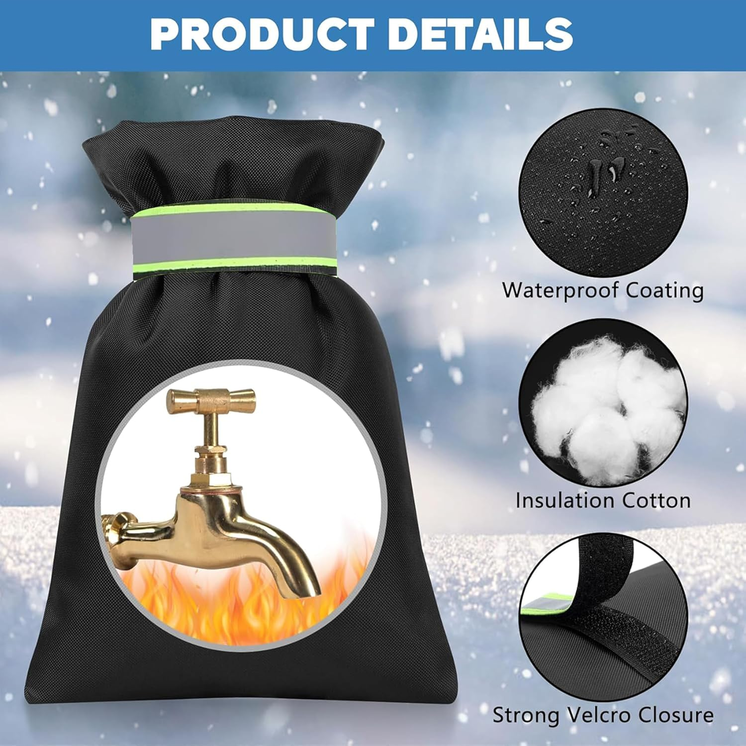2 Pcs Outdoor Faucet Covers for Winter,Winter Reflective Strip Faucet Freeze Guard,Faucet Insulation and Freeze Protection Cover,Reusable Insulated Outdoor Faucet Covers,Anti-Icing Protective Cover image number 5