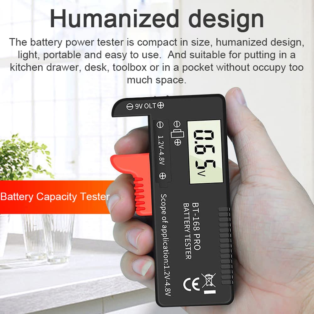 Digital Display Universal Battery Tester - Portable Battery Capacity Indicator - Practical Battery Level Checker - Voltage Meter - Electric Quality Monitor Detector for 9V, 1.2V-4.8V Batteries