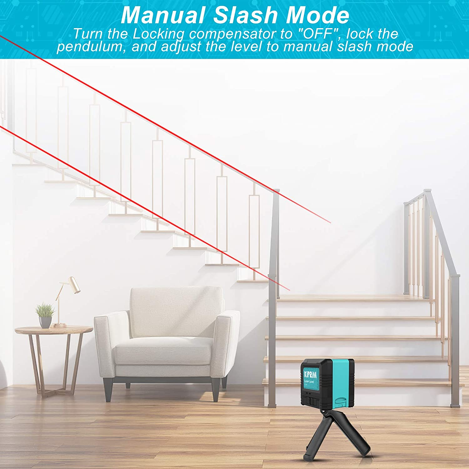 Kiprim Laser Level Self-Leveling Red Beam Horizontal and Vertical Cross-Line Laser for Construction,Picture Hanging,Wall Writing Painting (Red) image number 3