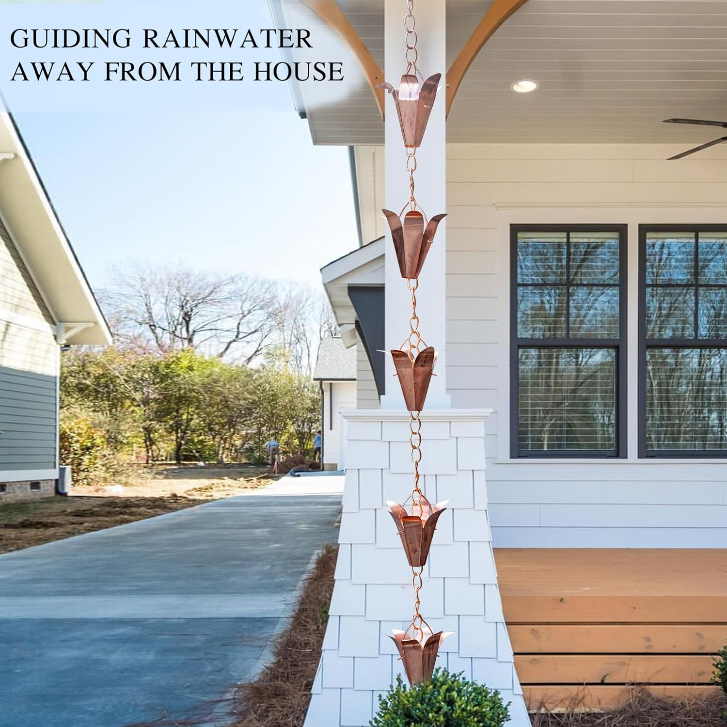 Topadorn Pure Copper Lily Rain Chain for Gutter, 8-1/2 Length