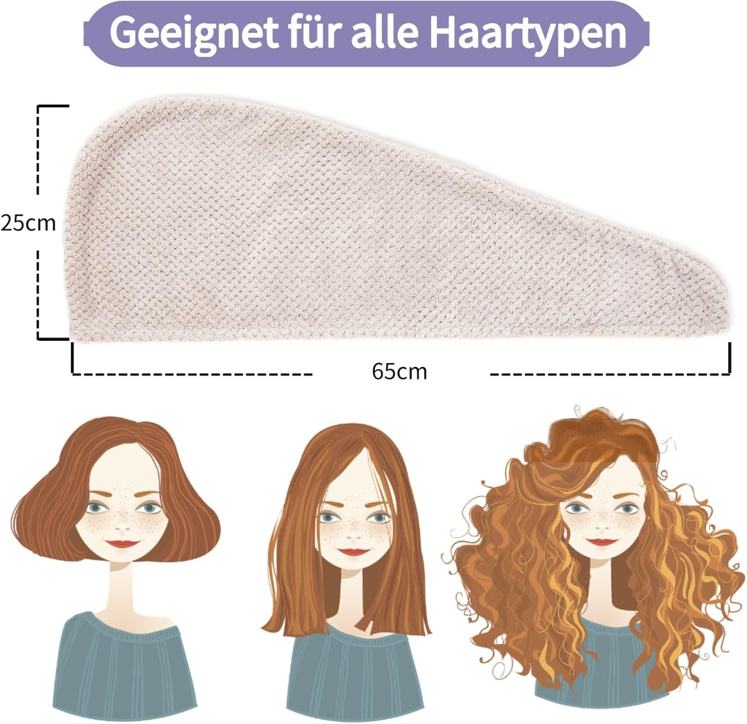 Pruhofan Hair Turban Microfibre Towel Hair Quick-Drying Towel Hair Turban Towel with Button, Microfibre Towel for Hair, Hair Turban Quick Drying for All Hair Types (2 Pieces) image number 2