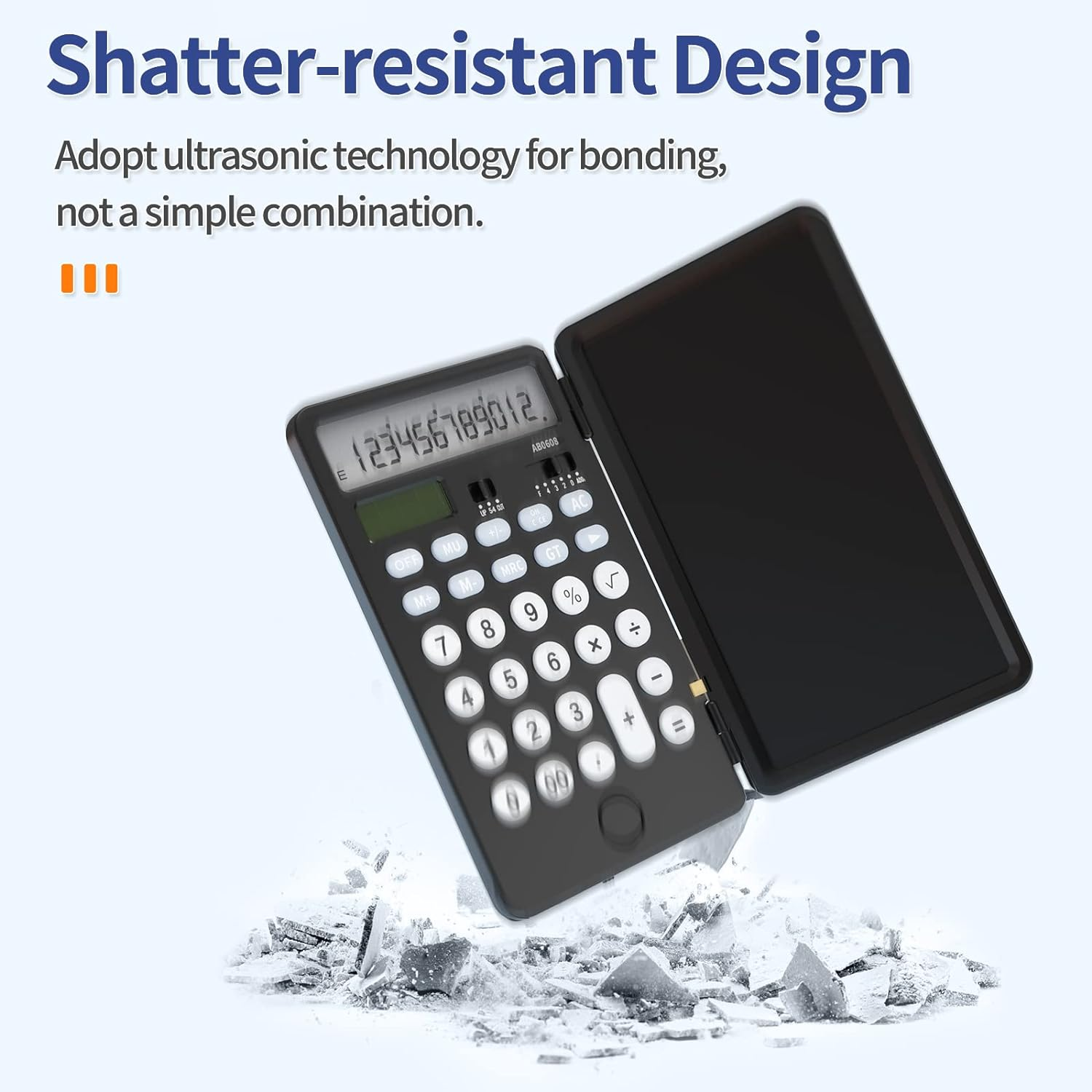 NEWYES Portable Calculator with Notepad, ROATEE Basic Calculator with Writing Tablet,12 Digits Large Display Rechargeable Solar Power Desk Calculator for Office, School AB0608 - Black image number 5