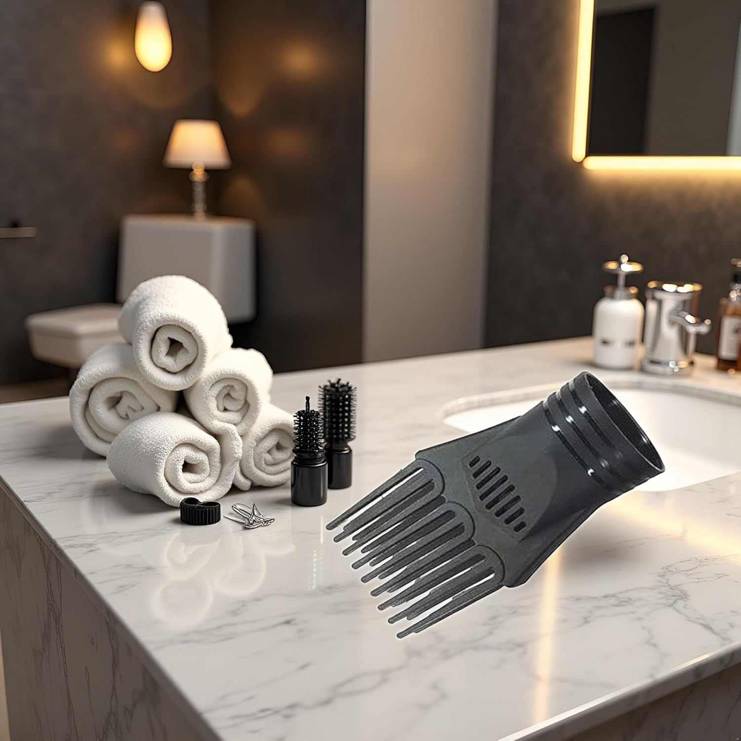 Black Universal Hair Styling Nozzle - Fashionable Blow Comb Attachment for Straightening,Detangling Fine,Curly,Natural Hair,Hair Dryers and Accessories,Hair Dryer Comb Attachments image number 2