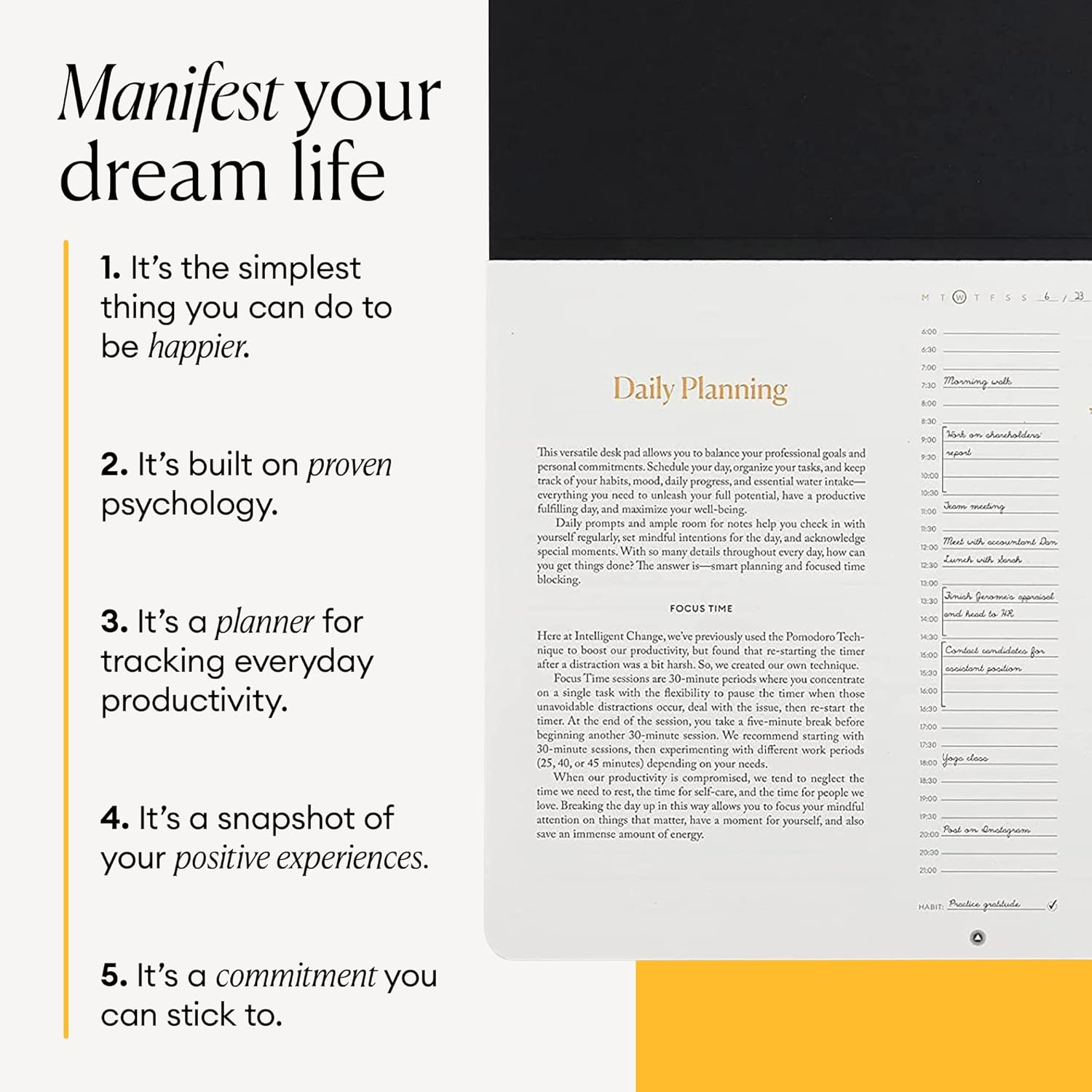 Daily Planner Notepad with Tear-Out Time Sheets, Undated Daily Planner for To-Do Lists, Agenda Planner for Time Management, Productivity, and Mindfulness, 3-Month A4 Planner, Black - Intelligent Change image number 3