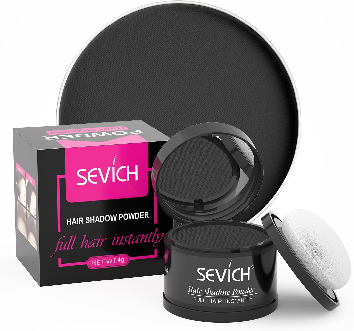 SEVICH Instantly Hairline Shadow - Hairline Powder, Quick Cover Grey Hair Root Concealer, Eyebrows & Beard Line, Hair Root Touch up for Thinning Grey Hairline, Windproof&Sweatproof, Black