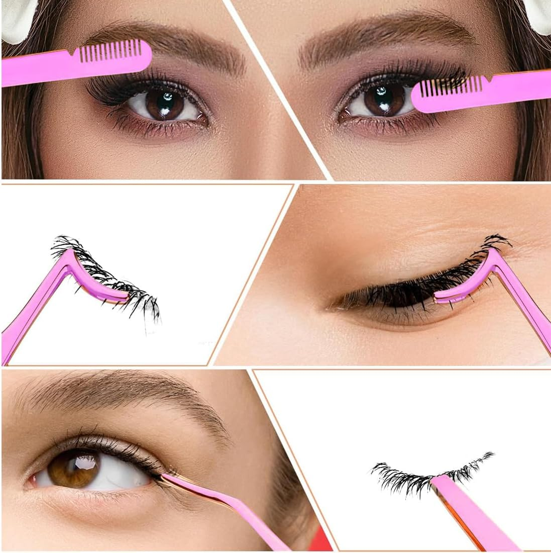 3 Pcs Eyelash Applicators Tools Stainless Steel Eyelash Clusters Tweezers for Eyelash Extension Lash Extension Tweezers for False Lashes Application and Removal (Pink)