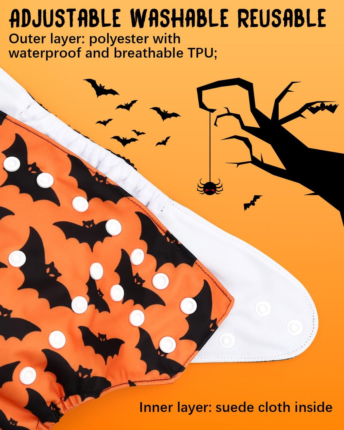 ALVABABY Helloween Baby Cloth Diapers One Size Adjustable Washable Reusable for Baby Girls and Boys 1 Pack with 2 Inserts AMD134-2TA image number 2