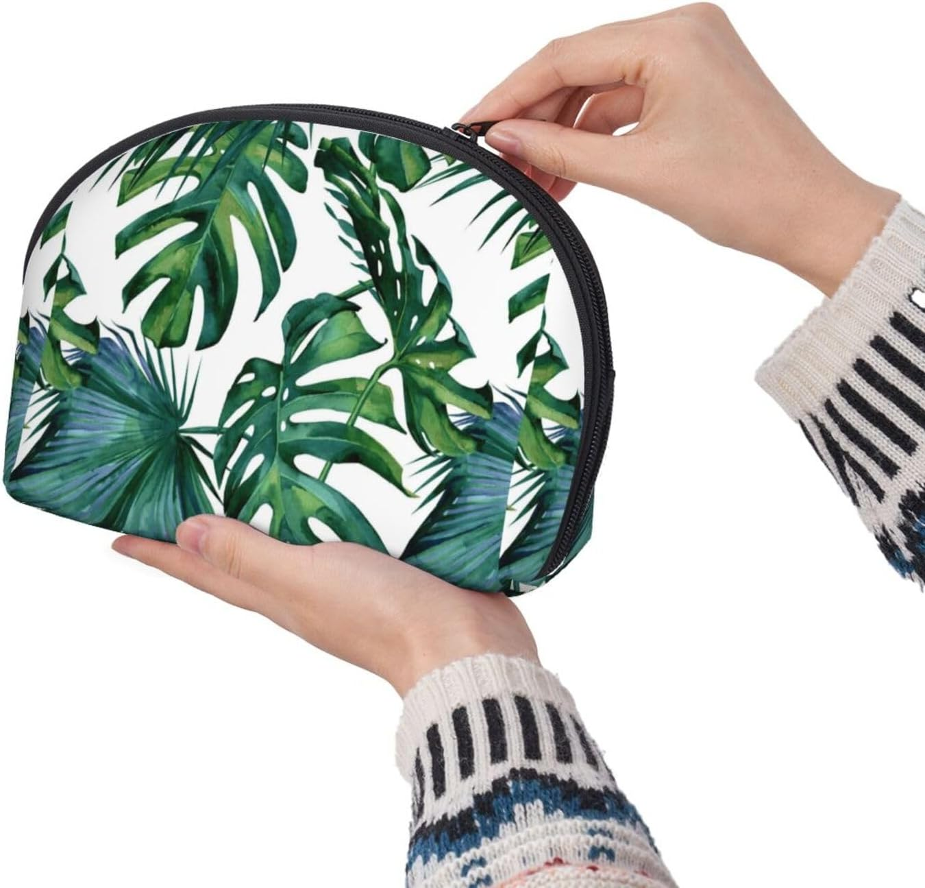 Cozimangoe Coin Pouch Makeup Bags Set, 2 Piece Shell Shape Cosmetic Bag with Pockets for Daily Travel Handbag Lipstick Keys Toiletry, Personalized Tropical Palm Leaves 1 image number 5