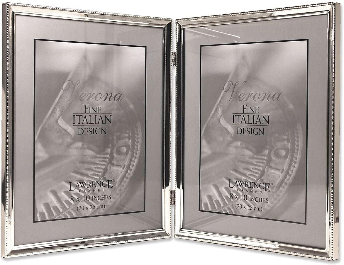 Lawrence Frames Polished Silver Plate 4X6 Hinged Triple Picture Frame - Bead Border Design image number 1