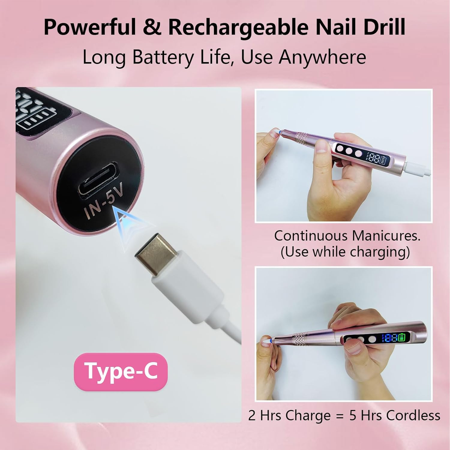 Oolong Rechargeable Cordless Nail Drill 35000RPM Professional, Electric Nail File Kit with LCD Screen & Twist Lock - Salon Quality for Acrylic Nails, Manicure Pedicure