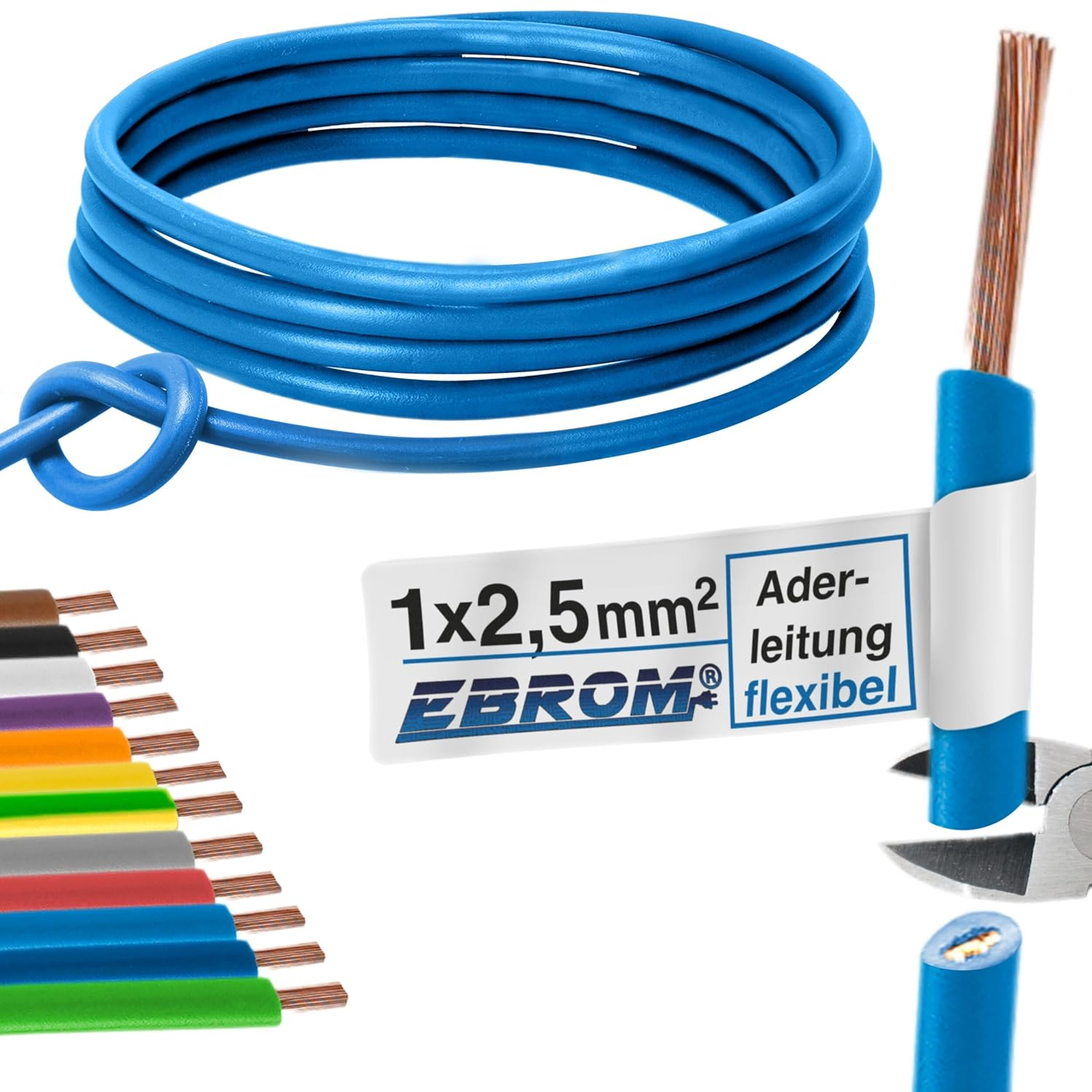 Core Cable Wiring Cable &ndash; Single Core Flexible &ndash; PVC Cable &ndash; H07V-K 2.5 Mm&sup2; &ndash; Colour: Light Blue &ndash; Many Lengths Available in 5 Metre Increments, Length: 10 M 2.5 Mm&sup2; image number 5