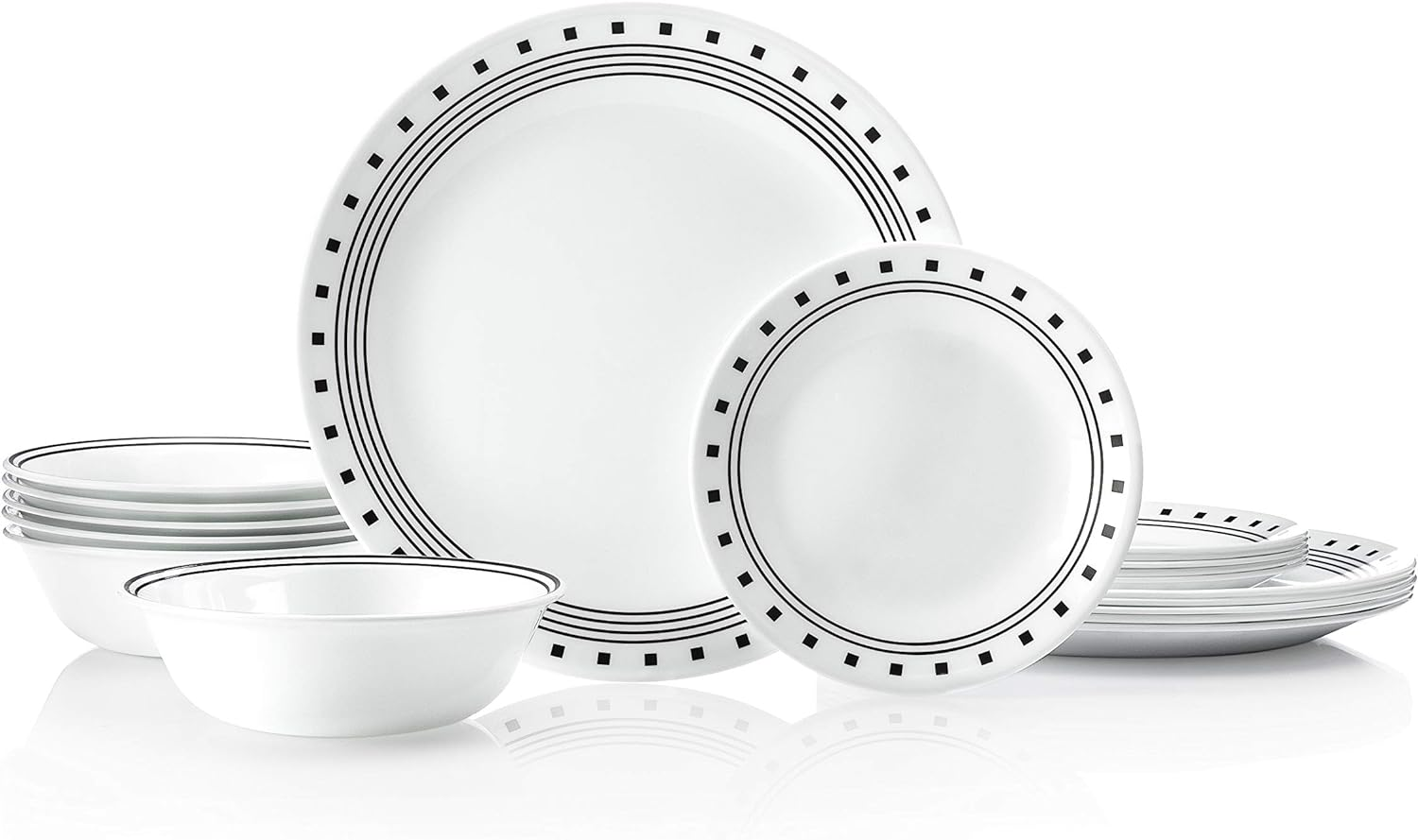 Corelle Dinnerware 18-Piece Set, City Block &ndash; Includes Dinner Plates, Bread & Butter Plates and Soup/Cereal Bowls &ndash; Break and Chip Resistance &ndash; Dishwasher, Microwave and Oven Safe image number 4