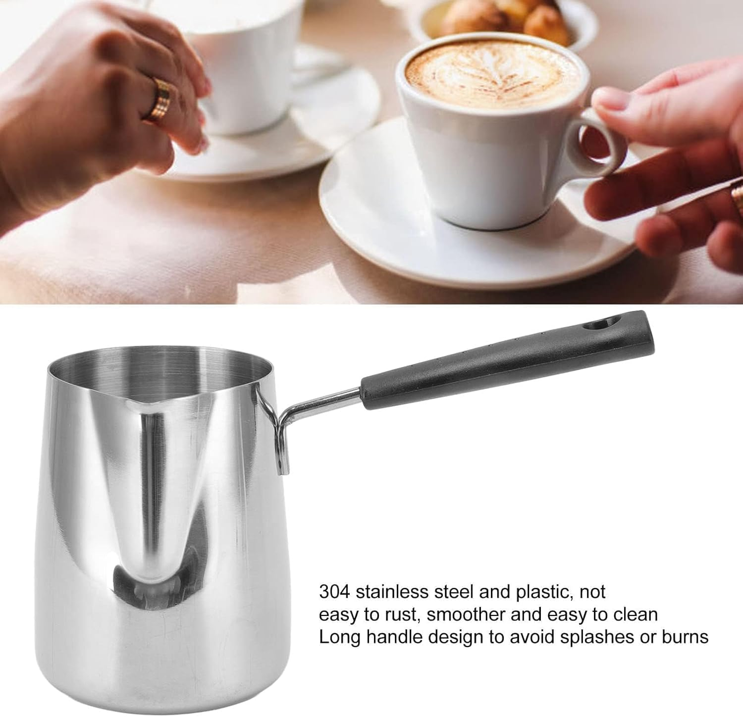 Turkish Coffee Pot, 600Ml/20Oz Stainless Steel Coffee Warmer Pot Butter Warmer Milk Warmer Pot Turkish Tea Pot Espresso Coffee Decanter Mini Saucepan with Spout Milk Pot image number 1