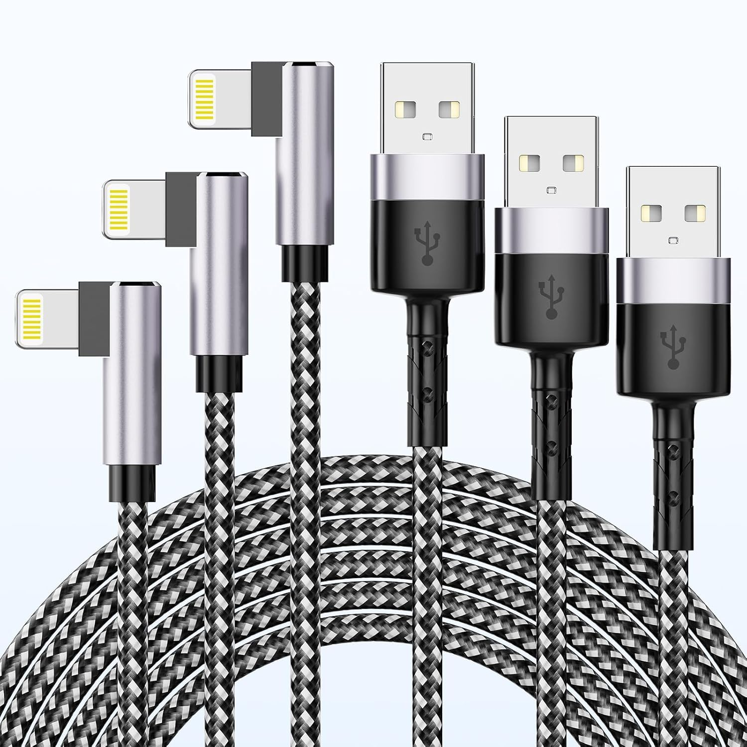90 Degree Iphone Charger 3 Pack, [Apple Mfi Certified] Fast Charging Cables Cord 6.6FT*2 + 10FT, Right Angle Nylon Braided USB Lightning Cable for Iphone 14/13/12/11/Pro/Max/X/Plus/8/7/6/Plus/Ipad image number 6