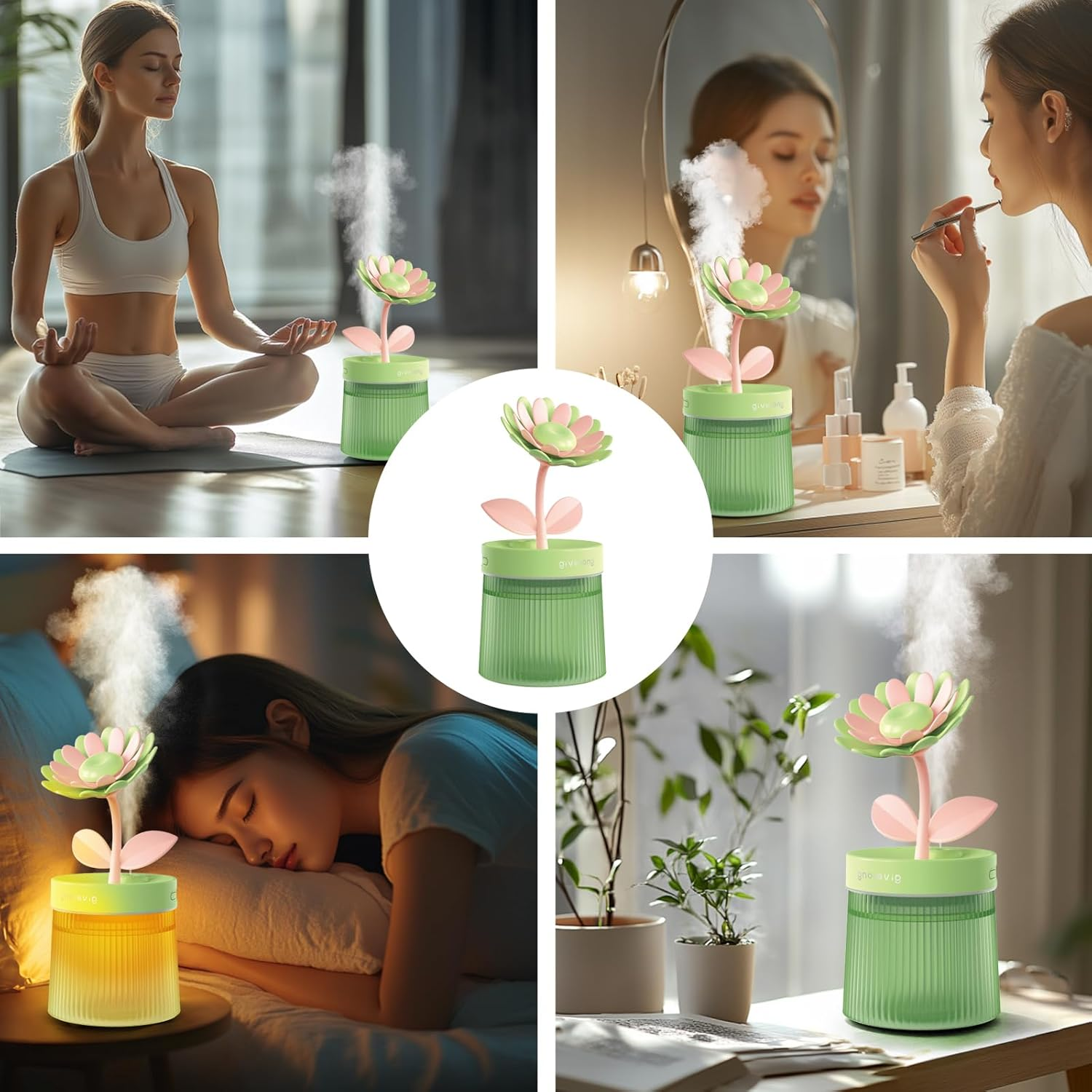 Portable Mini Humidifier 260Ml, Sunflower Purple, Plastic, Automatic, Bedroom, Wick Filter, 15 Hours Runtime, Night Light, Two Spray Modes image number 6