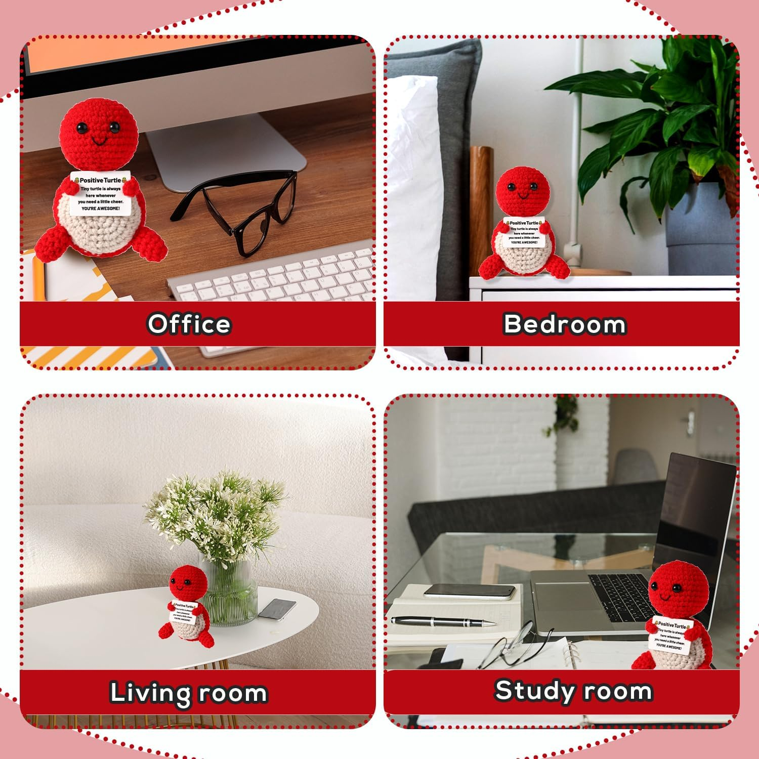 Positive Turtle, Mini Knitted Turtle Positive Turtle Crochet Positive Crochet Animals Knitted Wool Doll Crochet Turtle for Motivational Gift Party Decoration(Red)