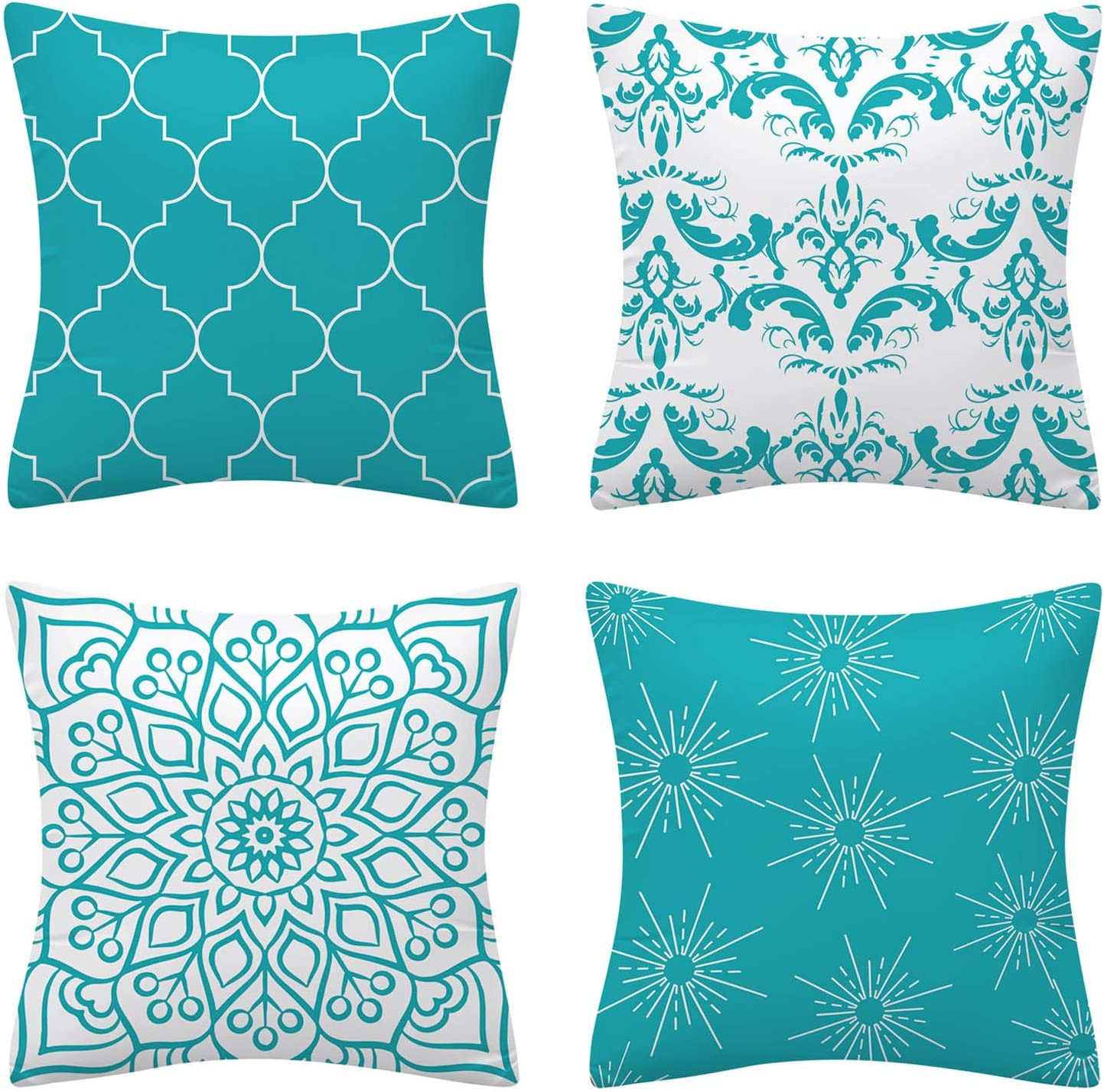 Set of 4 Luxton Aqua Blue Cushion Covers Hamptons Home Decor Square Cushion Covers 45X45Cm for Sofa Couch Living Bed Decoration (Aqua Blue)