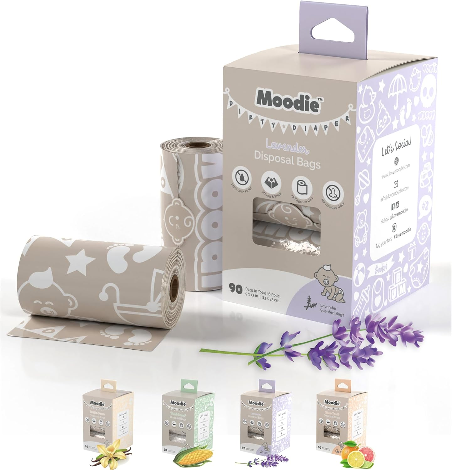 Diaper Disposal Bags (90 BAGS in TOTAL) | LAVENDER SCENTED Baby Poop Baggies (6 Refill Rolls 9 X 13In) | Leak Proof Nappy Trash Bag for Quick Changes on the Go image number 4