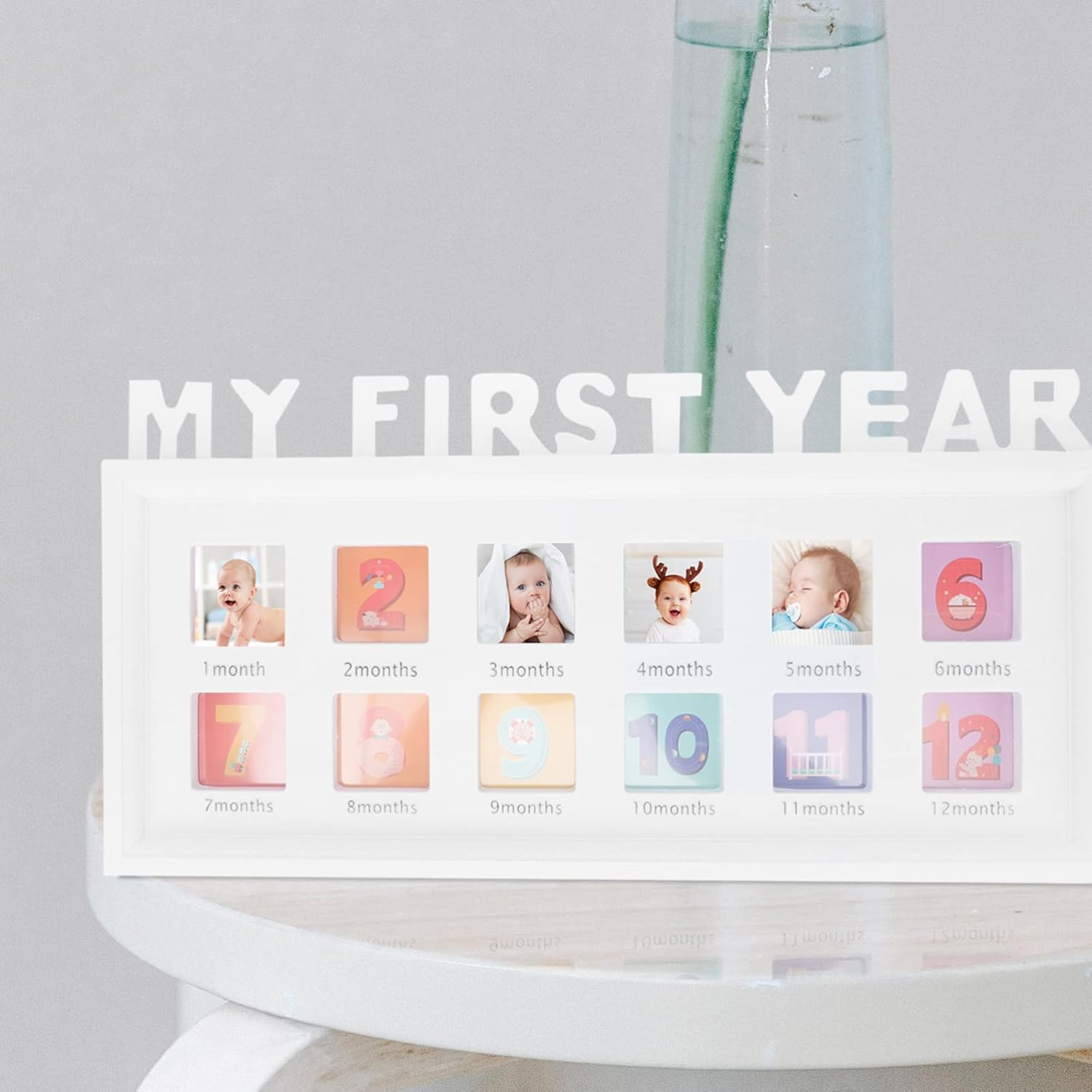 Kisangel Memorial Picture Frame 12 Photo Frame Picture Frame My First Photo Album for Baby Infant Photo Kid Infant Photo Frame Essentials PVC Film White Child Newborn Clip Photo Frames