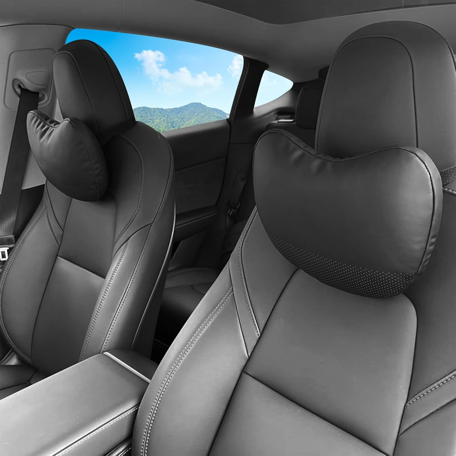 Car Headrest Neck Pillow for Tesla Model Y Juniper & Model 3 Highland, 2 Pack Nappa Leather Neck Support Cushion Fatigue Relief Seat Pillow Uniquely Designed for Tesla Model Y/3/S/X (White)