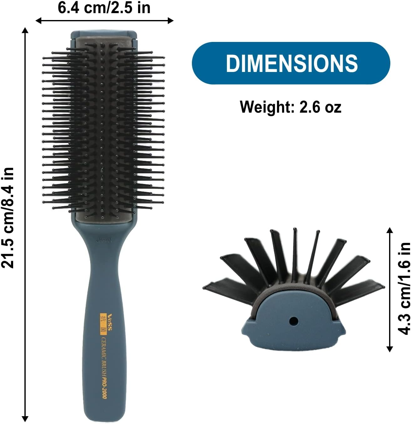 Pro-2000 Professional Hair Brush Tourmaline Ceramic 9 Row round Tip Curved Pad Anti-Static Natural Rubber Specialised Pin Structure