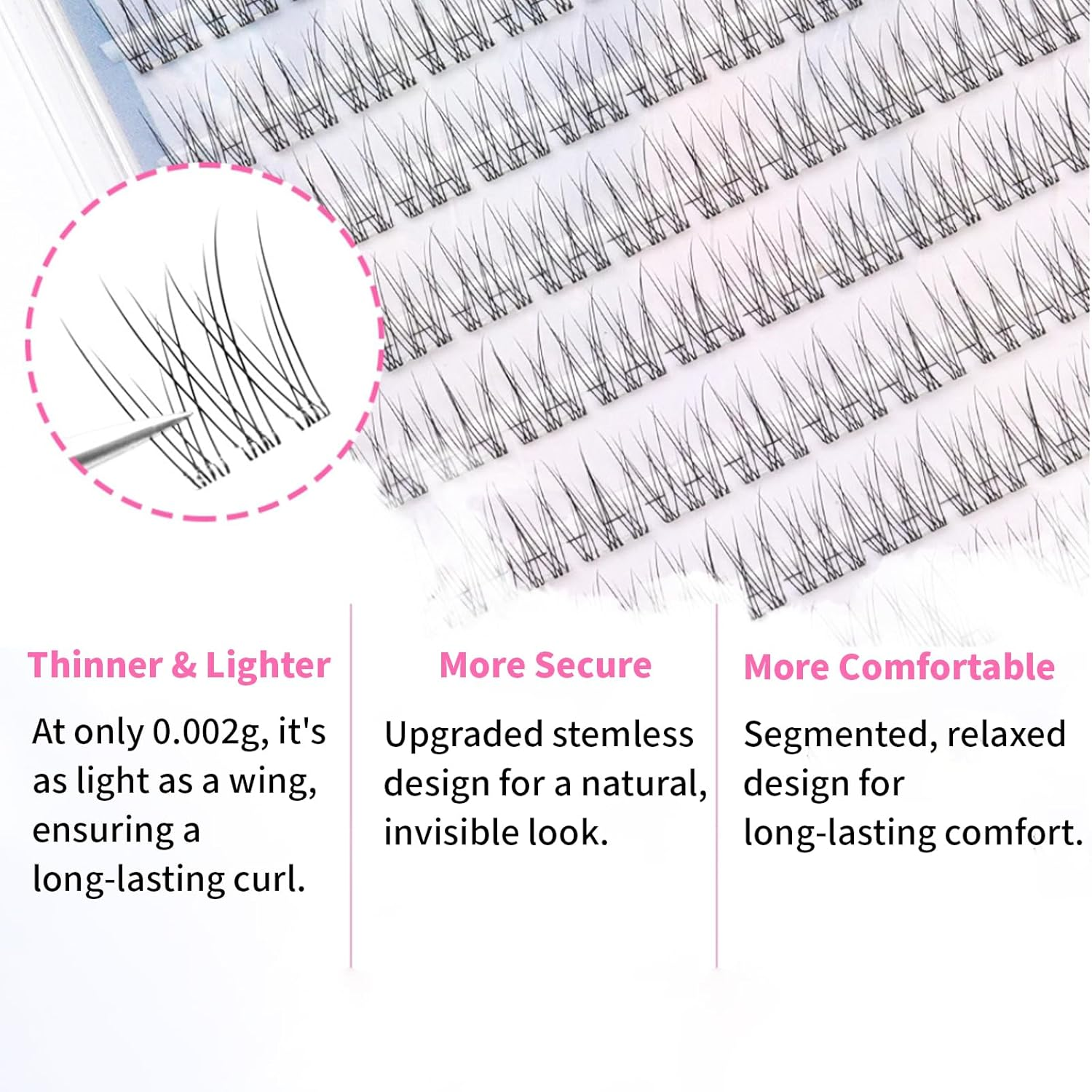 False Lashes, No Glue False Lashes, 120 Clusters New Natural Sectional Individual Lashes, C Curl 8-12Mm Natural Black, 0.05Mm Thin Band BSF Fiber, Long-Lasting & Comfortable