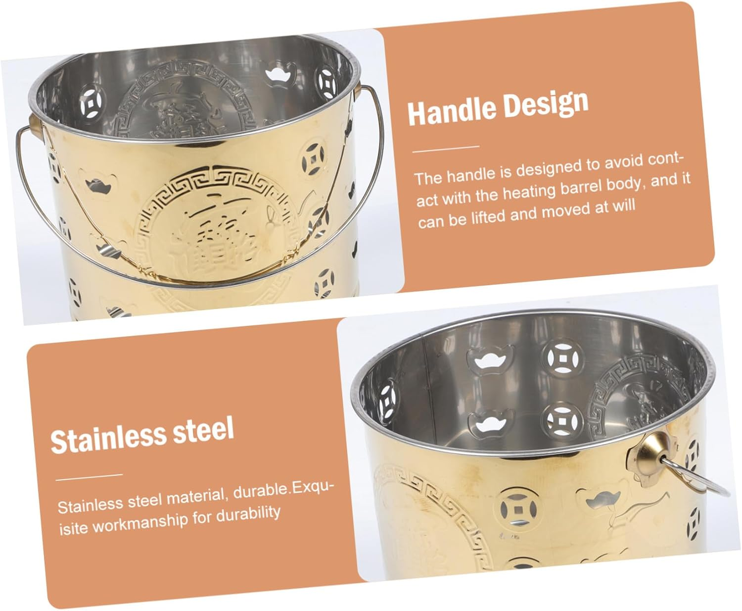 Yardwe Portable Burn Money Barrel Incinerator Bucket with Fire Hook Stainless Steel Paper Money Burner for Home Sacrifice Rituals Hollow Design for Faster Ventilation and Heat Insulation image number 4