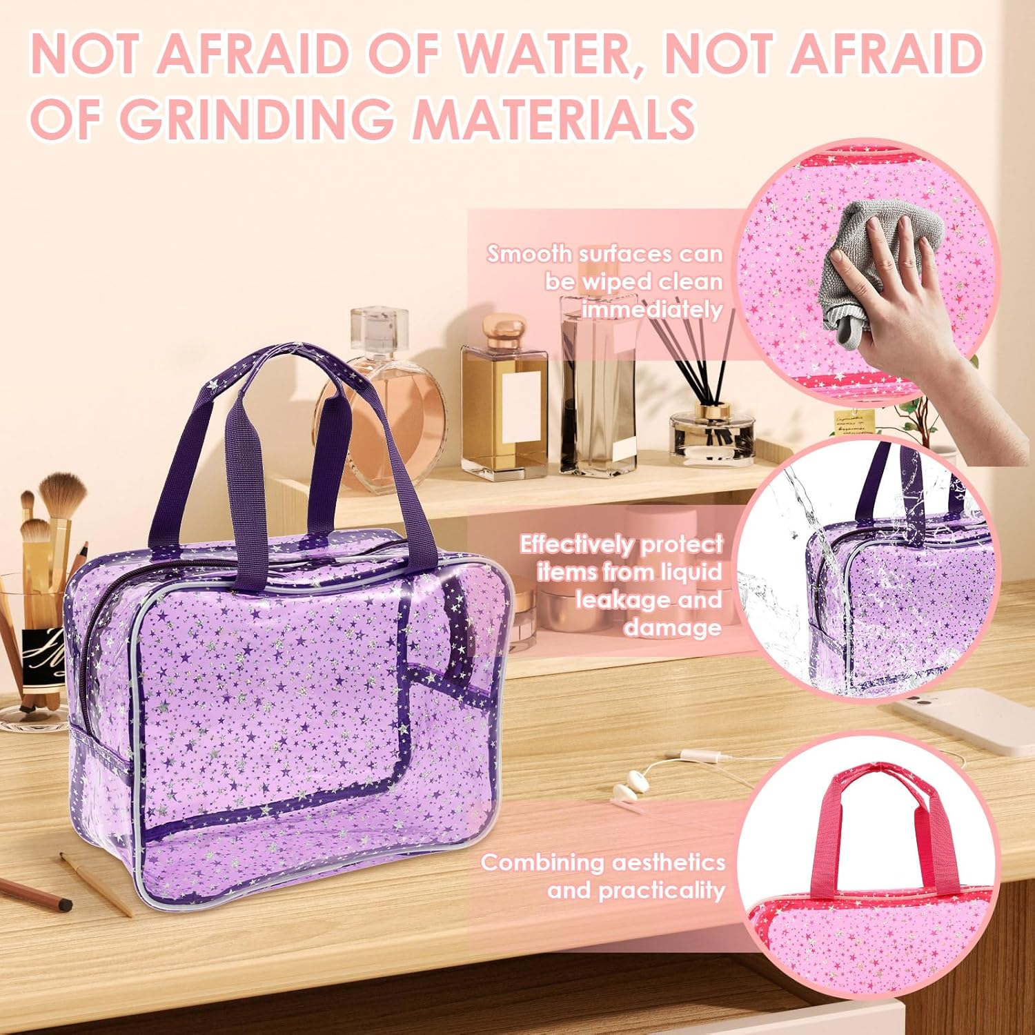 Rdjeokf 2 Pcs Clear Toiletry Bag, PVC Clear Makeup Bag with Handles, Portable Waterproof Travel Makeup Cosmetic Organizer, Carry on Airport Airline Compliantbag for Traveling Men Women image number 2