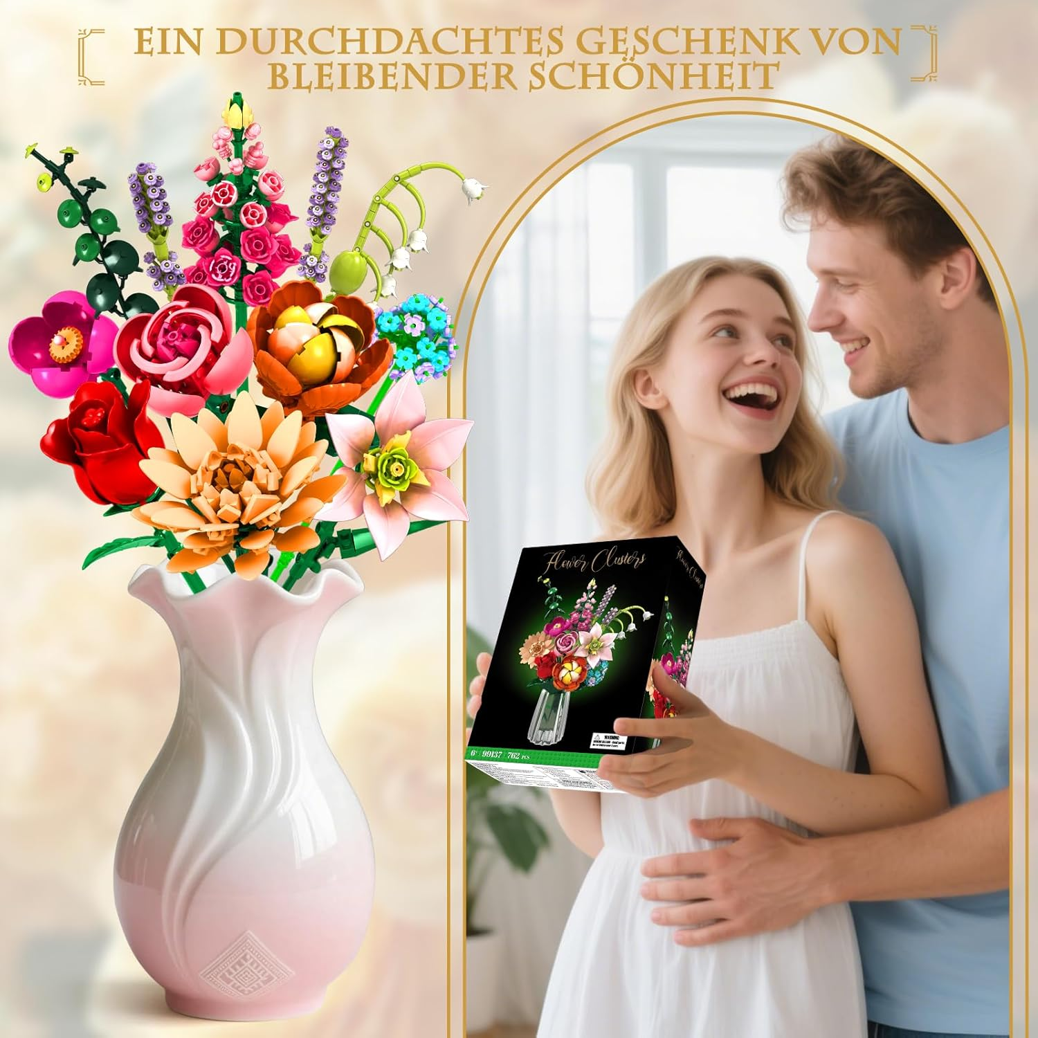 Flower Clusters Bouquet Kit, 762 Pieces Eternal Bouquet with Hibiscus, Rose, Lily, Lavender & More, DIY Decoration Set for Living Room, Christmas, Building Blocks for Adults & Children from 6 Years