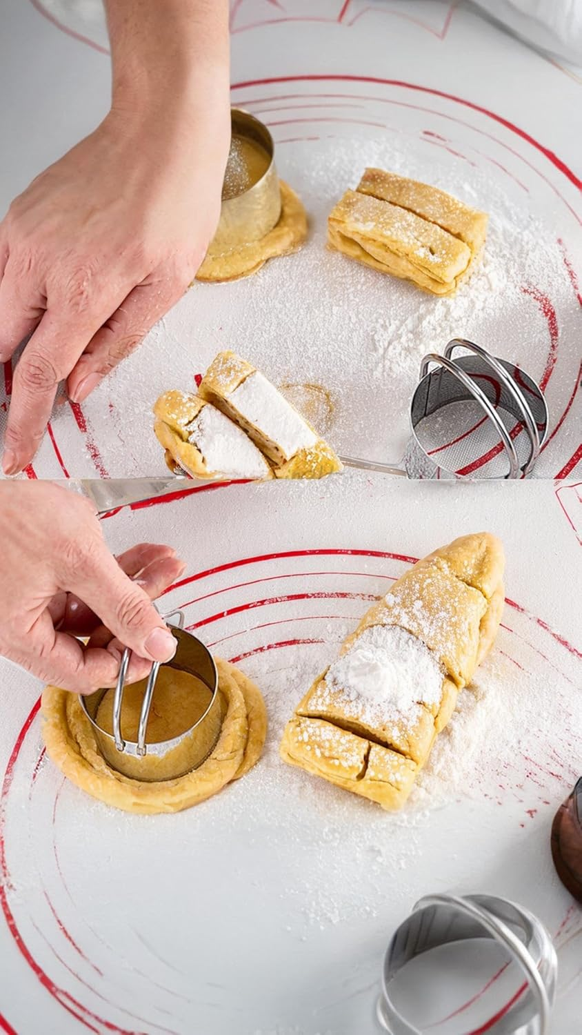 Stainless Steel Circle Biscuit Cutter Set - Professional round Cookies Mold with Ring Handle for Baking, Pastry, and Doughnut Creations