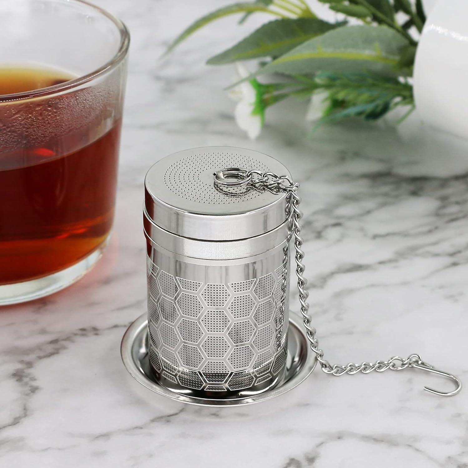 2 Pack Tea Infuser for Loose Tea,Chain,304 Stainless Steel Ball Strainer with Lid,Chain,Filter Mesh Insulated Tea Cup,For Brew Tea, Spices & Seasoning image number 4