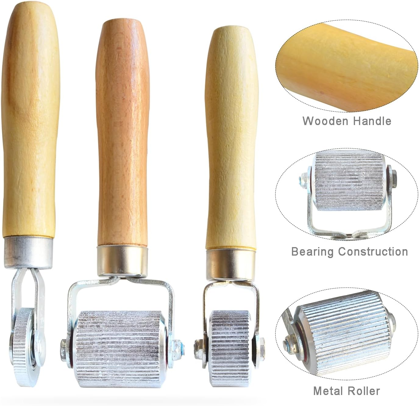 3 Pcs Car Sound Deadening Roller, Sound Noise Proof Insulation Tool, Automotive Sound Deadener Application Installation Metal Roller with Wooden Handle Interior Accessories