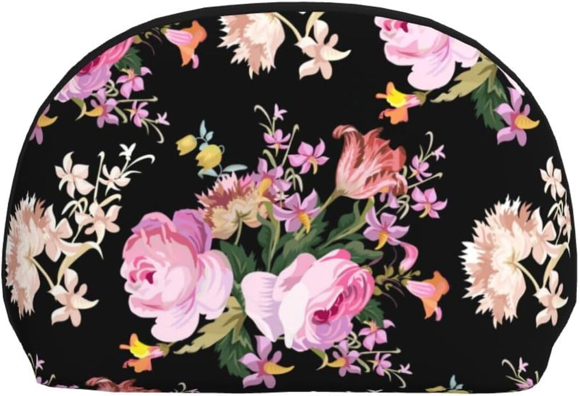 Cozimangoe Coin Pouch Makeup Bags Set, 2 Piece Shell Shape Cosmetic Bag with Pockets for Daily Travel Handbag Lipstick Keys Toiletry, Personalized Pink Roses Vintage on Nature Rose image number 5