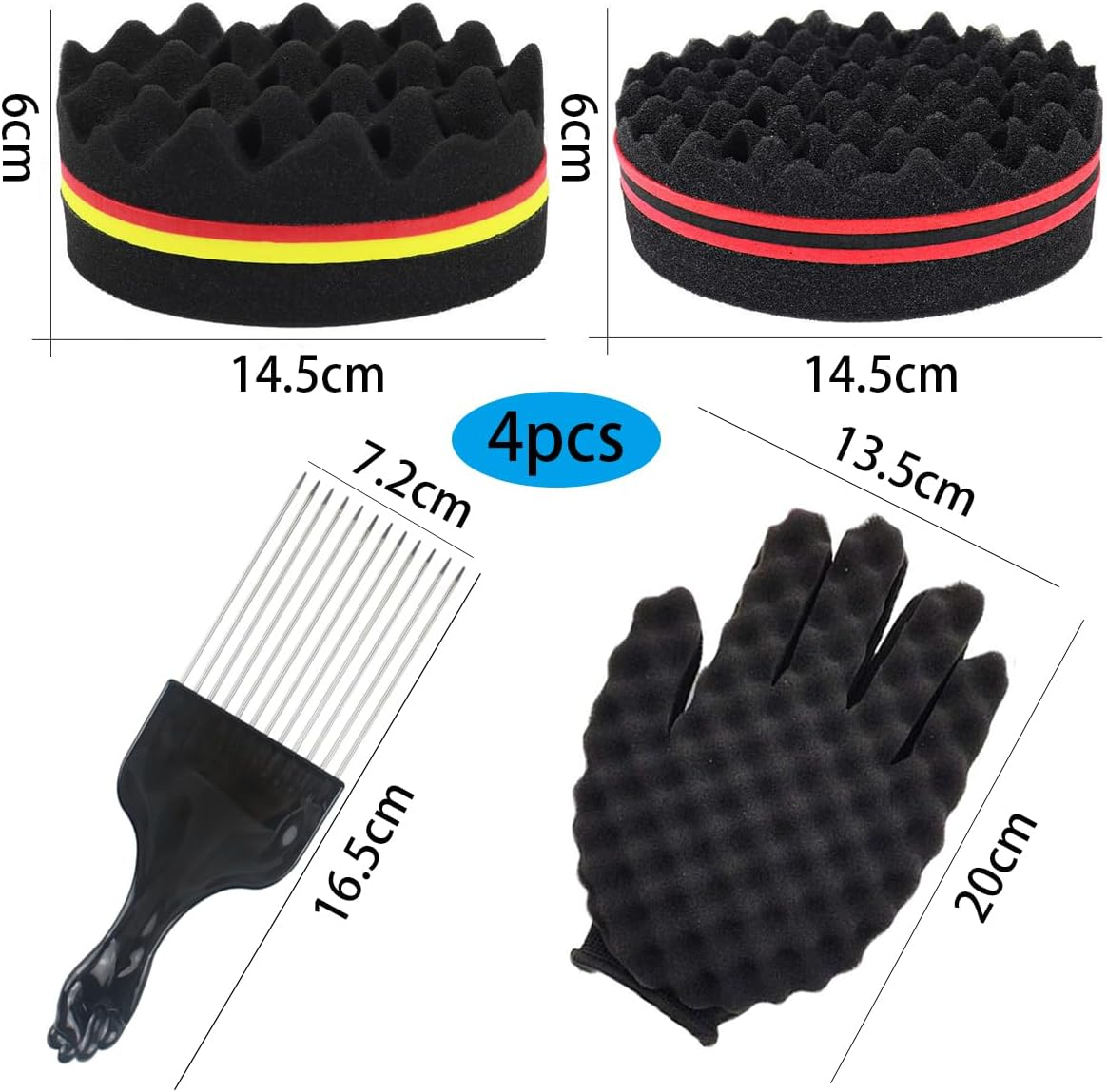 ARJDXDP Pack of 4 Twist Sponge Afro Comb Magic Curl Sponge Hair Brush Sponge Holes Hair Sponge Curls Afro Double-Sided Magic Curl Sponge and Curler Gloves Twist Barber Tool image number 3