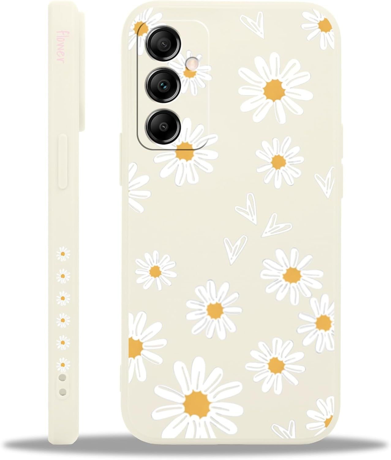 Yoedge Mobile Phone Case for Samsung Galaxy A55 5G Case, Aesthetic Flowers Daisy Heart Pattern Cute Design Girls Women Cover, Silicone Shockproof Case Scratch-Resistant Protective Case for Samsung A55