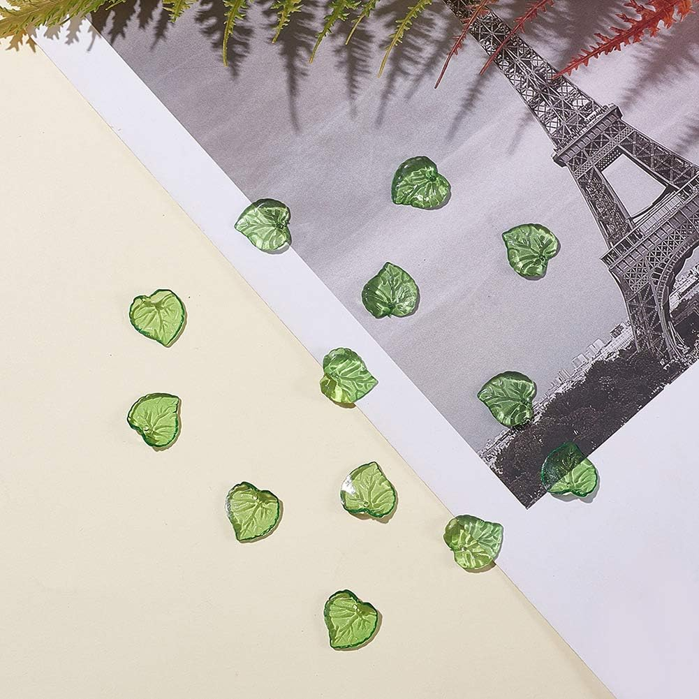 100 Pieces Green Leaf Bead Charms with Hole Jewelry Making, Acrylic Transparent Leaf Pendants Charm for Earring Necklace Bracelet Jewelry Making and Craft, 1.5X1.5X0.2Cm/0.6X0.6X0.08Inches, Acrylic, image number 4