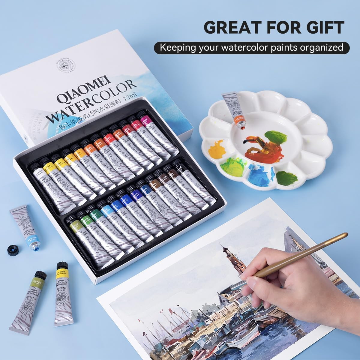 Paul Rubens Watercolor Paint Set 24 Vibrant Colors 12Ml / 0.4 Fl Oz Tubes, Watercolor Tubes with Great Value, Water Color Paints Art Supplies for Adults, Kids, Artists & Beginners & Academy Grade image number 1