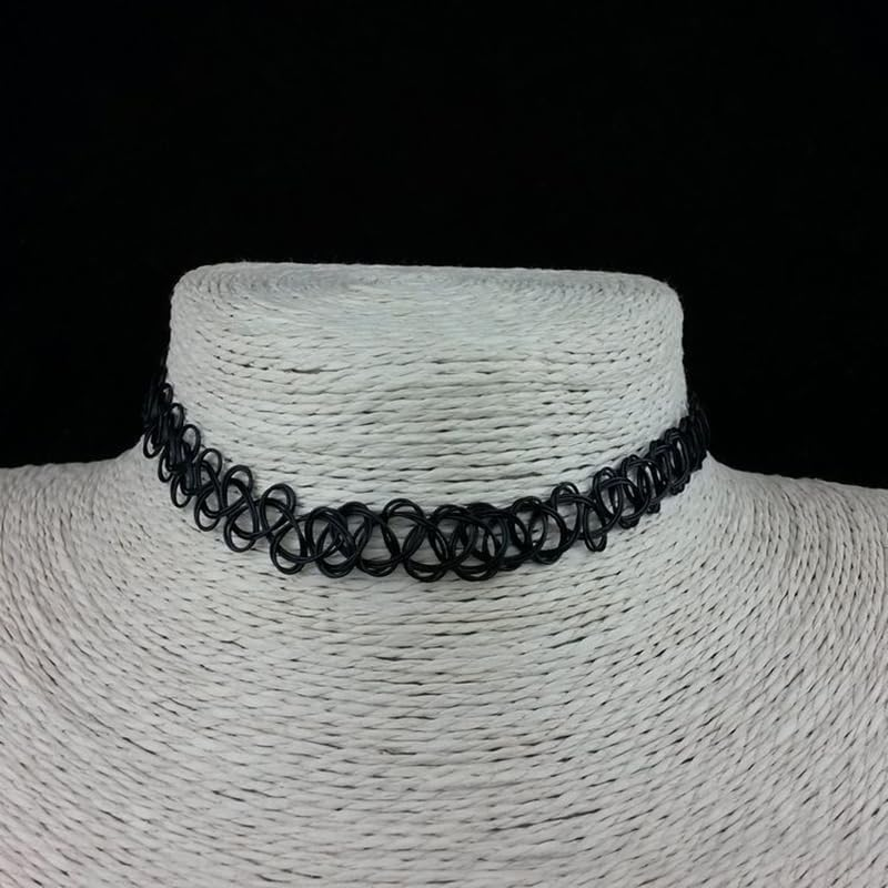 Weforu 3Pc Assorted Tattoo Choker Necklace Set - 90S Accessories Old School Jewelry Gothick Black Stretchy Collar Bracelet & Ring Set, One Size for Women Teen Girl Party Accessories image number 5