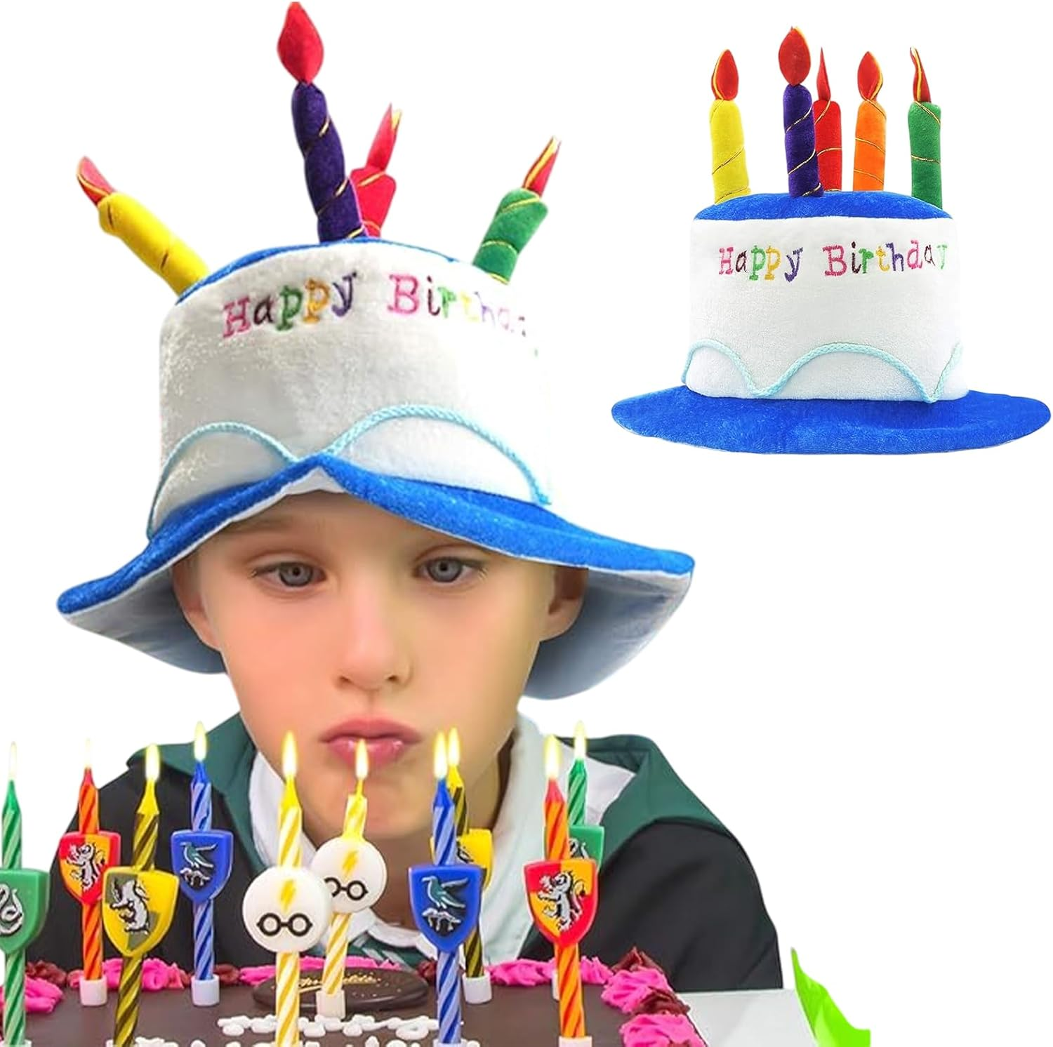 Plush Birthday Cake Hat with Tilted Candles, Unisex Adult Party Headwear, Fancy Dress Party Hats for Festive Events, Costume Accessories image number 4