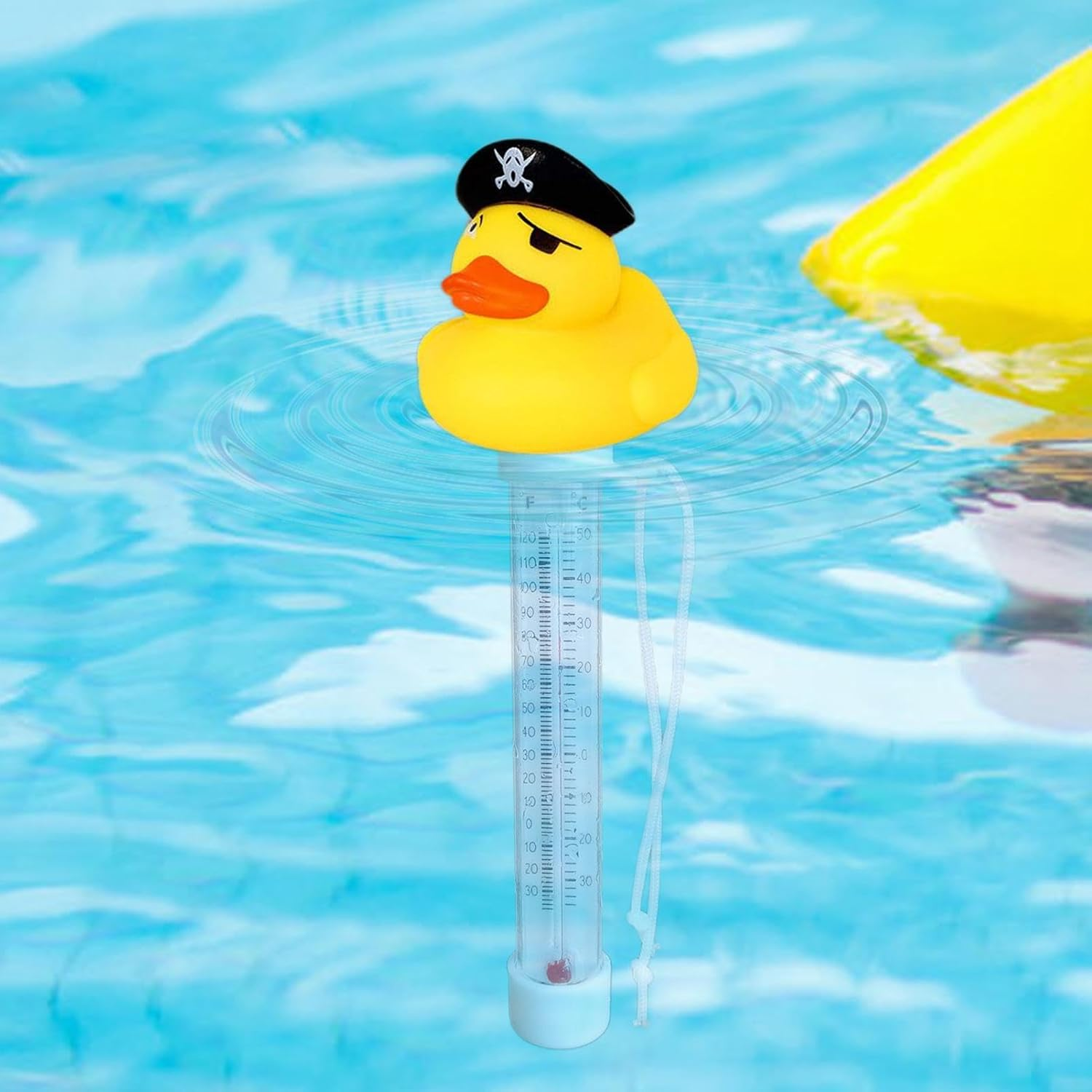 Floating Pool Temperature Gauge | Duck Easy Read Temperature Meter with String,Temperature Meter for Hot Tub, Spa, Swimming Pools, Fishing Pond - Pilot Duck image number 4