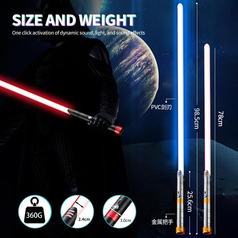Lightsaber, Metal Hilt 7 Colors with Sounds Effect USB Rechargeable Light Sword with Sounds Effect for Kids Adults Cosplay (78Cm Black) image number 3