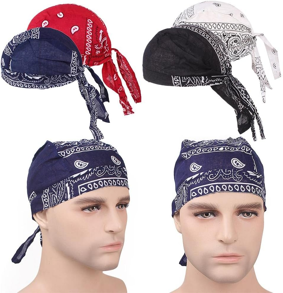 Rockible 4Pcs Mens Turban Chemo Cap Durag Muslim Beanie Hair Loss Head Scarf Hat image number 4