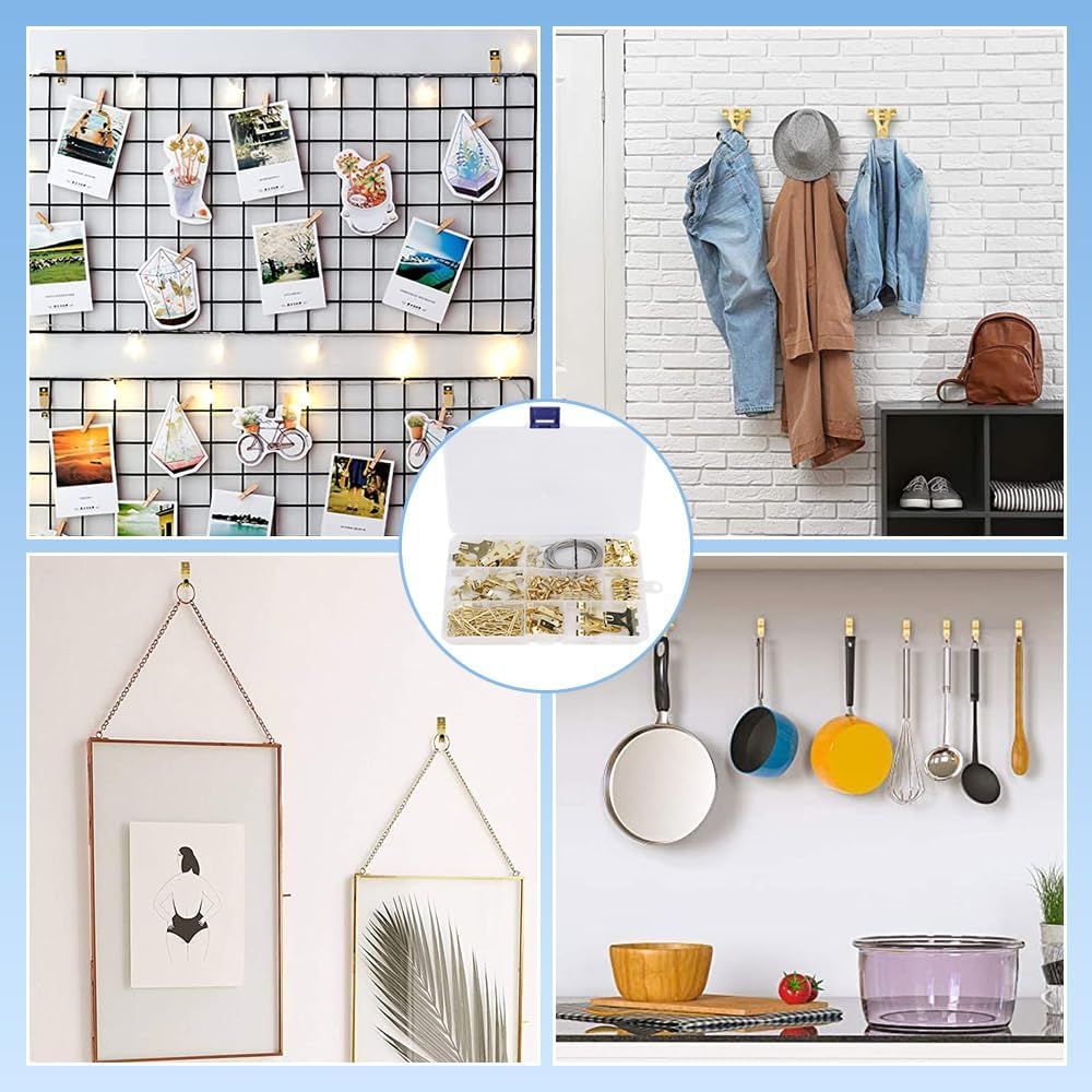 WOTOW Picture Hooks, 220 Pieces Multifunctional Picture Hanging Kits, Various Heavy Duty Picture Frame Hooks with Nails, Screw D-Rings and Zigzag Hooks for Picture Frame Fixing image number 4