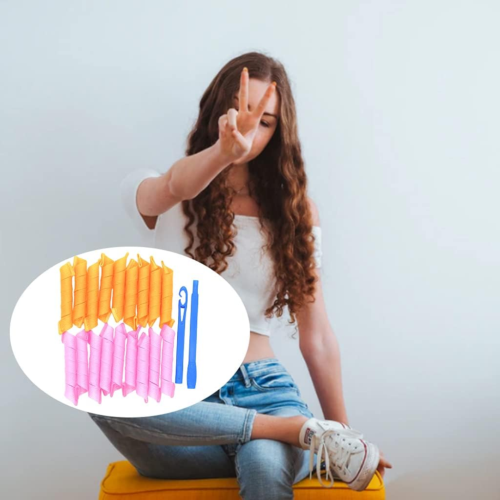 Kowaku 18 Piece Hair Curlers Styling Kit, Wavy Style Hair Rollers, Spiral Curls, Heatless Hair Curlers with Hooks - Pink Orange image number 4