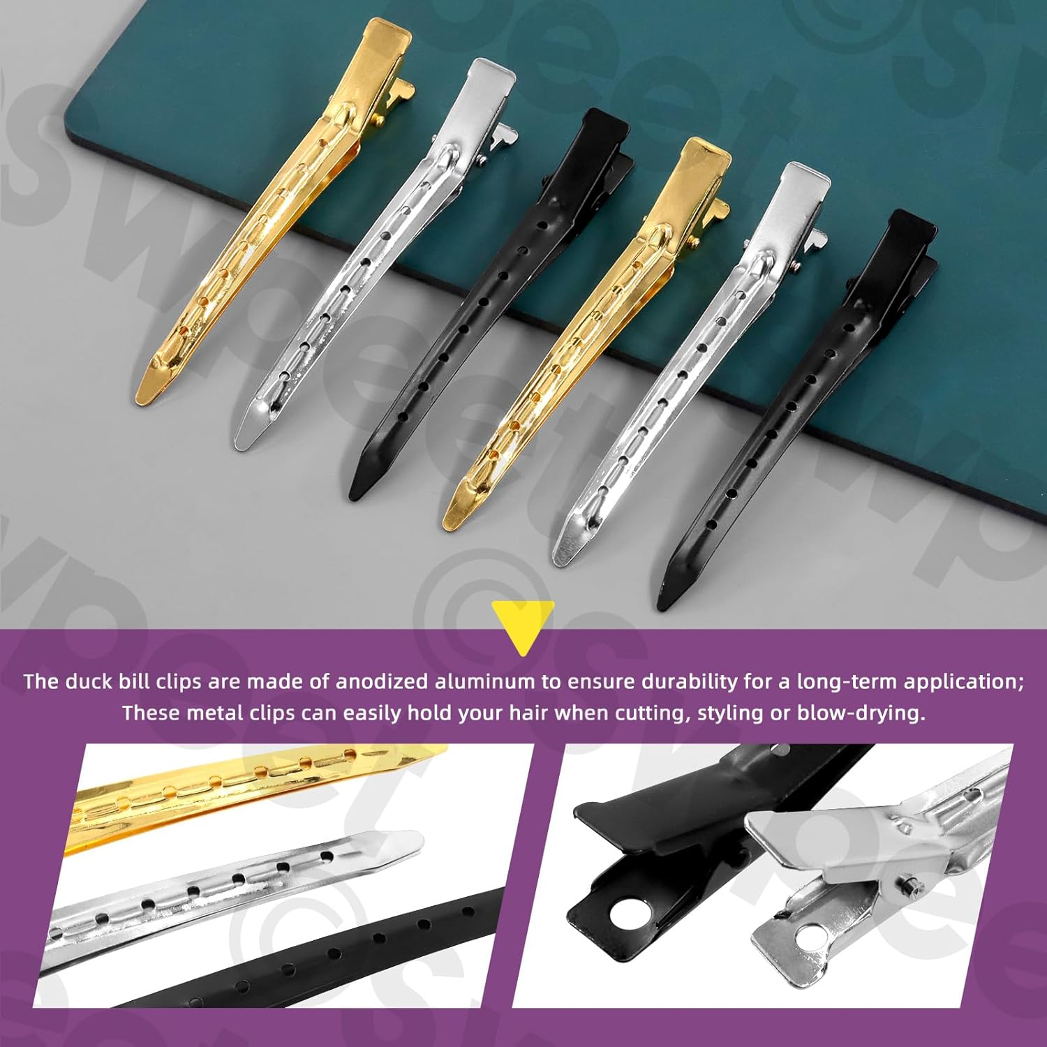 Swpeet 45Pcs Gold Silver Black 3.5 Inch Duck Billed Clips Kit, Metal Alligator Curl Hair Clips, Duckbill Long Hair Clips Ideal for Women Styling Sectioning, Hair Coloring and Salon